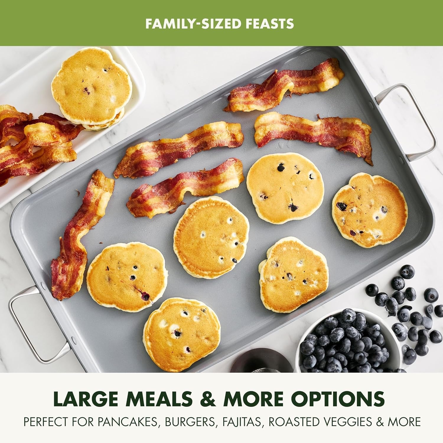Greenpan Valencia Pro 18 X 11 Double Burner Griddle Pan. Induction Suitable. Ceramic Nonstick Pfas-Free. Rectangular Stovetop Cookware. Stainless Steel Handles. Dishwasher. Oven & Broiler Safe. Gray - Image 7