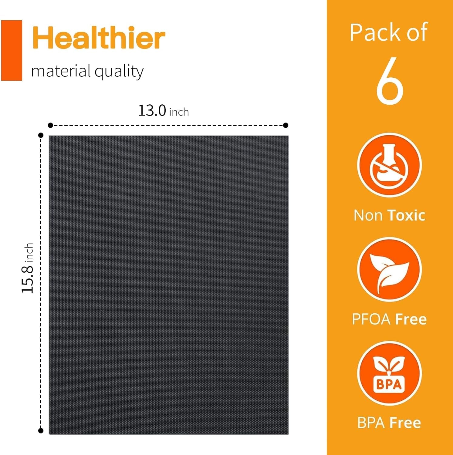 SKYBD Grill Mats for Outdoor Grill. 100% Nonstick Teflon BBQ Grill Mat Baking Mats. Reusable and Easy to Clean. (Set of 6). Works on Gas. Charcoal. Electric Grill 15.8 X 13-Inch. Black - Image 2
