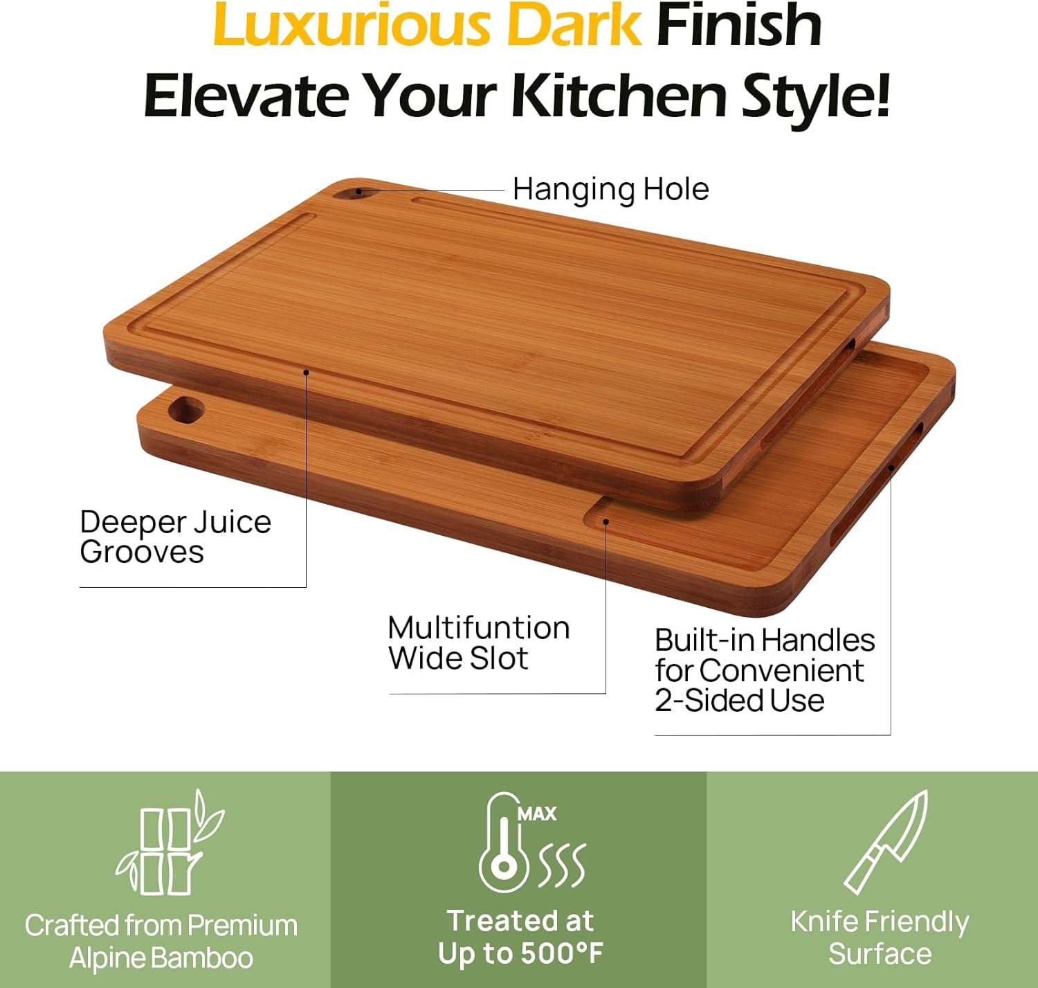 Bamboo Cutting Board. Durable Wood Cutting Boards for Kitchen with Deep Juice Grooves & Built-In Handles. Ideal Charcuterie & Chopping for Meat. Vegetables and Fruits Ideas Kitchen Gift for Home Cooks - Image 4