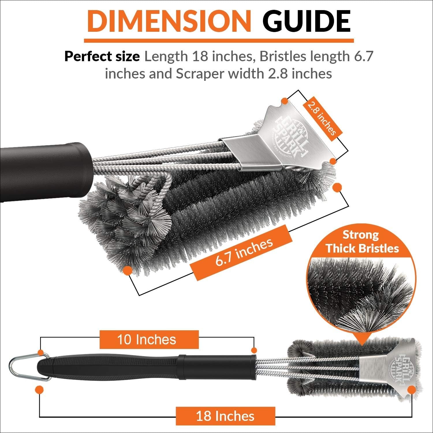 BBQ Grill Brush and Scraper 18 | Stainless Steel Cleaning Brush Accessories | Best for Weber Gas. Charcoal. Porcelain. Cast Iron. All Grilling Grates - Image 3