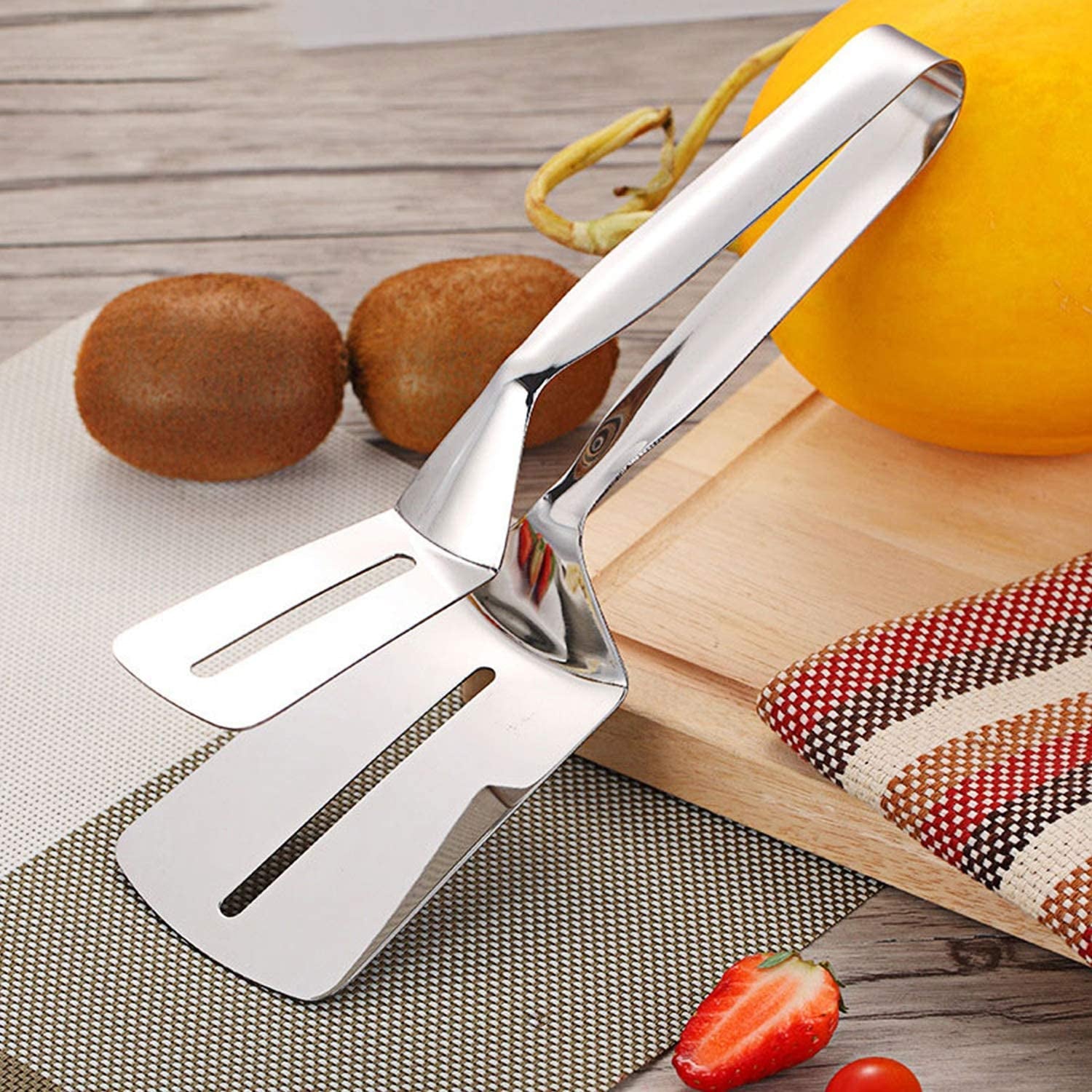 AOOSY Kitchen Tongs for Cooking. 10 Inches Stainless Steel Multipurpose Steak Clamps Flipping Spatula Tongs Clip for Beefsteak Bread Hamburger BBQ Meats Pizza Pies Bread Fish - Image 3