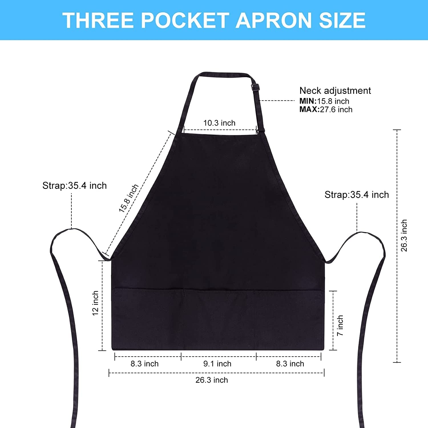 2 Pack 3 Pockets 100% Cotton Adjustable Bib Apron Chef Kitchen Cooking Aprons for Women Men. Black - Image 6