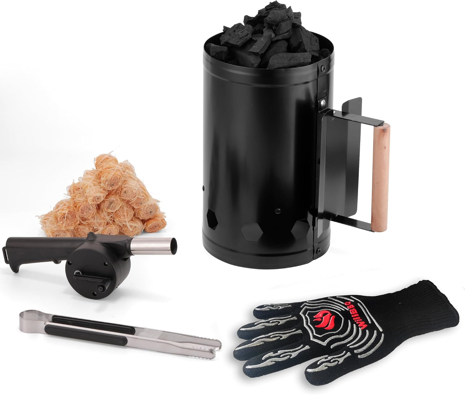 Charcoal Chimney Starter. Heavy Duty Premium Chimney Starter for Charcoal Grills BBQ Accessory with Heat Resistant Wooden Handle for Outdoor Grill Camping (Black)