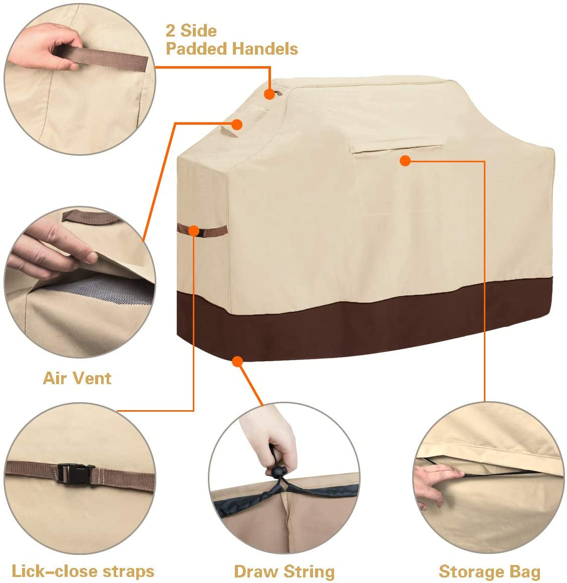 Vailge Grill Cover.58-Inch Waterproof BBQ Cover.600D Heavy Duty Gas Grill Cover. UV & Dust & Rip & Fading Resistant.Suitable for Weber. Brinkmann. Char Broil Grills and More.Beige - Image 5