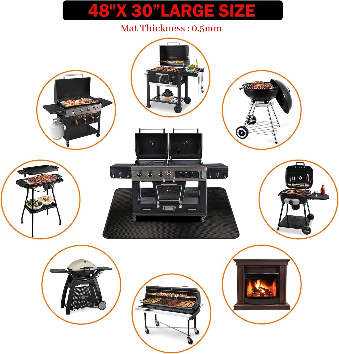 48 X 30 Inch under Grill Mats for Outdoor Grill Fireproof Grill Pad for Fire Pit Grill Deck Patio Protector BBQ Mat Indoor Fireplace Mat Fire Pit Mat Water Resistant & Oil Proof Pad - Image 3