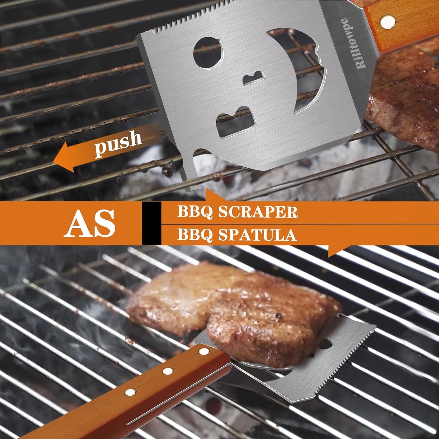 Rilltowpe BBQ Spatula. Outdoor BBQ BBQ Spatula. Wooden Handle Stainless Steel BBQ Spatula. Outdoor BBQ Accessories. Unique BBQ Gifts. - Image 4