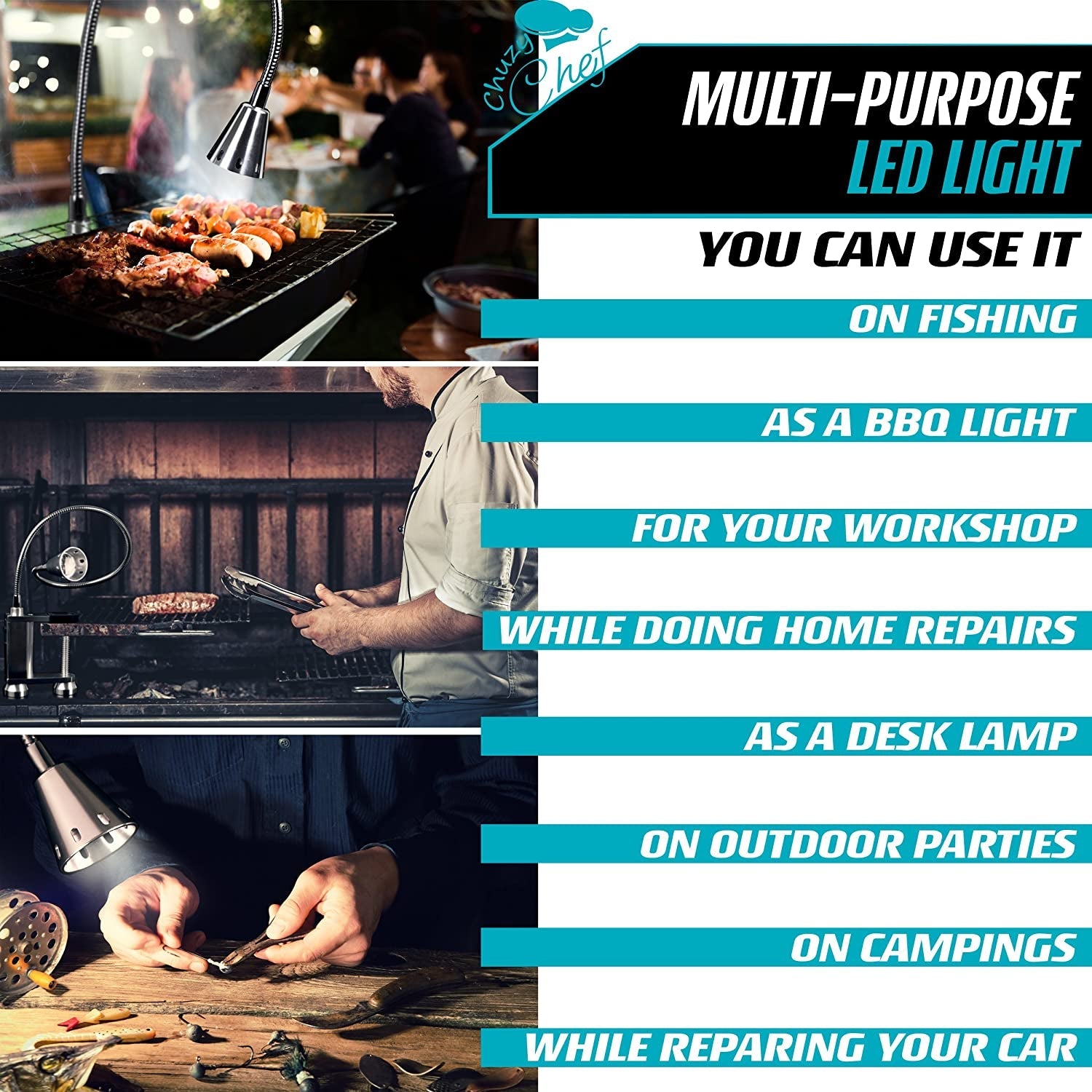 Magnetic BBQ Led Grill Light - 12 Super Bright LED Lights Adjustable 360 Degree Flexible Gooseneck & Screw Clamp for Outdoor & Indoor Barbeque Grill Lights Water Weather Resistant - Image 6