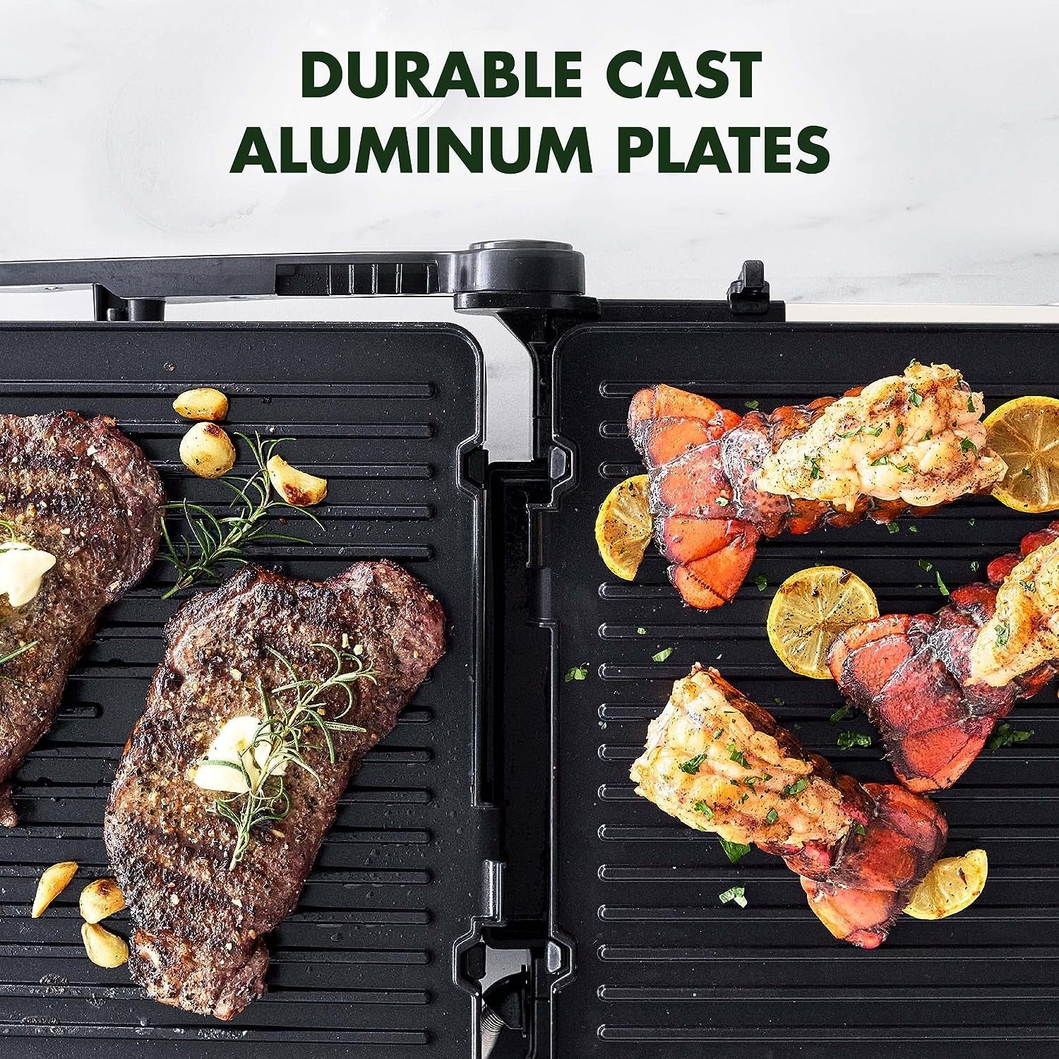 Elite 7-In-1 Multi-Function Contact Grill & Griddle. Healthy Ceramic Nonstick Aluminum. Two Sets of Grill & Waffle Plates. Adjustable Shade & Shear. Closed Press/Open Flat Surface.Cream White - Image 5