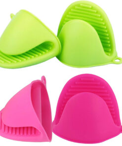 Mini Silicone Oven Gloves (2 Pairs) – Heat Resistant Pinch Mitts for Cooking & Baking. Green & Rose Red