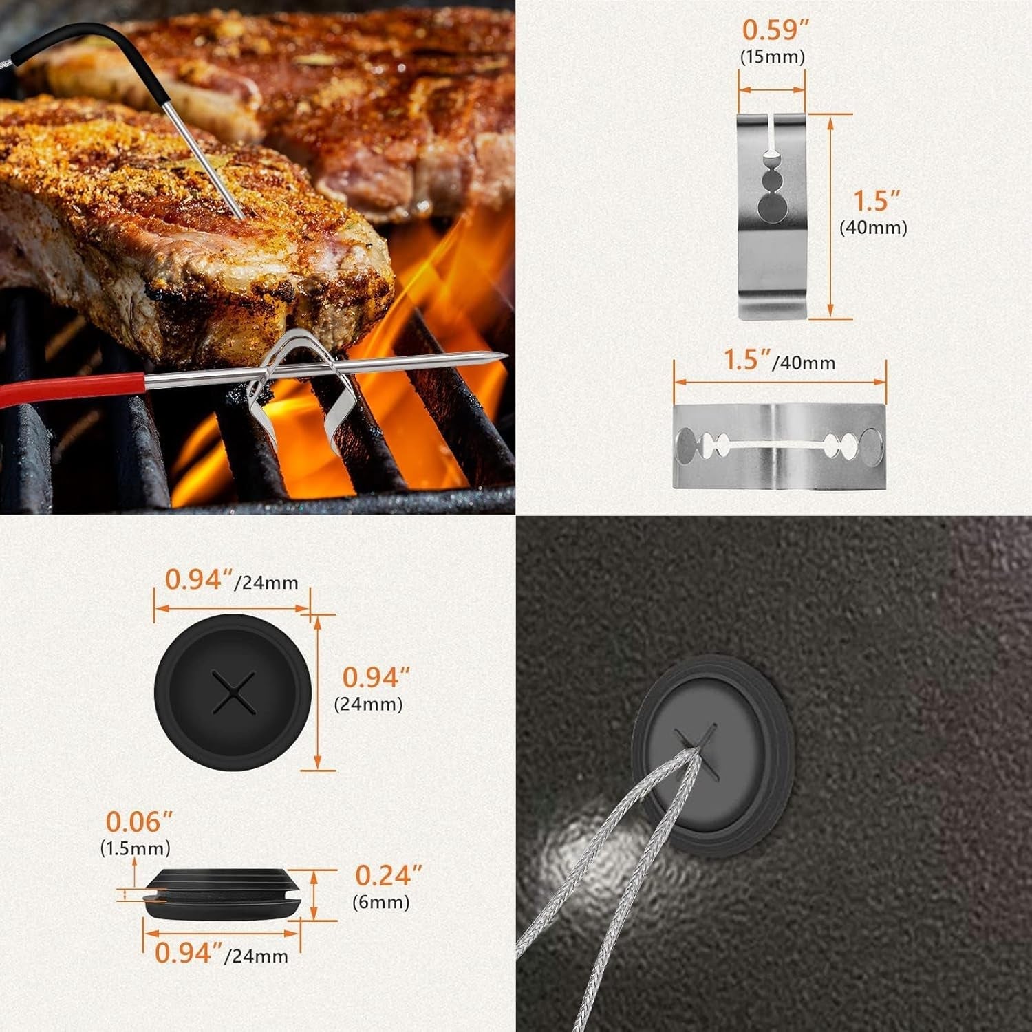 2-Pack Temp Meat Probe Replacement for Pit Boss Pellet Grills and Smokers. 3.5Mm Plug Thermometer Probes with 2 Pack Probe Grommets and Probe Clips - Image 6