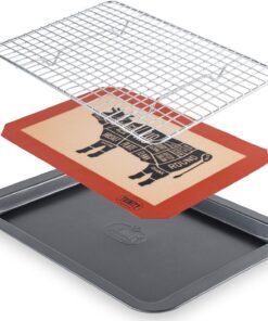 Meat Resting Pan - with Wire Rack and Silicone Baking Mat - Dishwasher and Oven Safe Stainless Steel. for Cooking and Cooling Steak. BBQ. Bacon. & More