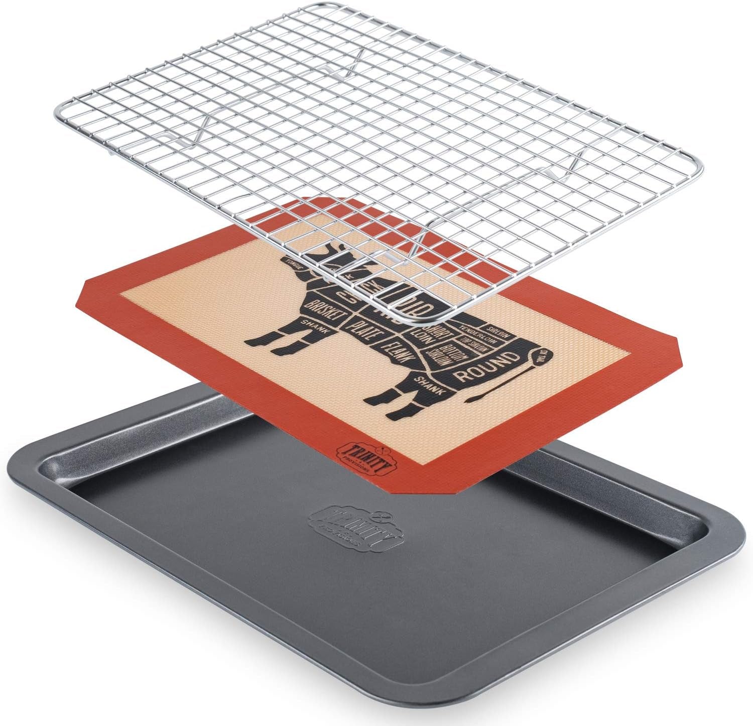 Meat Resting Pan - with Wire Rack and Silicone Baking Mat - Dishwasher and Oven Safe Stainless Steel. for Cooking and Cooling Steak. BBQ. Bacon. & More