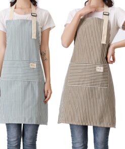 Aprons 2 Pack Adjustable Bib Aprons with 2 Pockets Cotton Linen Cooking Kitchen Chef Apron for Women and Men