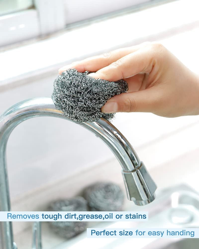 12Pcs Scourer Steel Wool Scrubber - Steel Wool for Cleaning Dishes Pans Pots Ovens Grills Stainless Steel Scrubber for Kitchen Sinks Cleaning Steel Wool Pads Metal Scrubber 12 Pack - Image 6