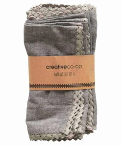 Charcoal 18 Square Cotton Napkin with Lace Trim