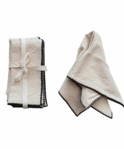 Cotton Napkins w/ Edge Stitching. Natural & Black. Set of 4