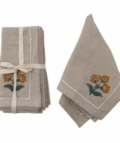 Cotton Napkins with Floral Embroidery. Set of 4