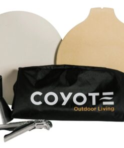 Coyote Asado Accessory Bundle includes Pizza Stone. Heat Deflector. Chicken Throne. Grid Grippers and Cover