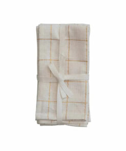 Cream and Metallic Gold Grid Pattern Cotton Napkins. Set of 4