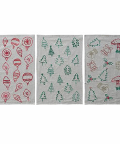 Creative Co-op Embroidered Woven Cotton & Linen Holiday Tea Towel