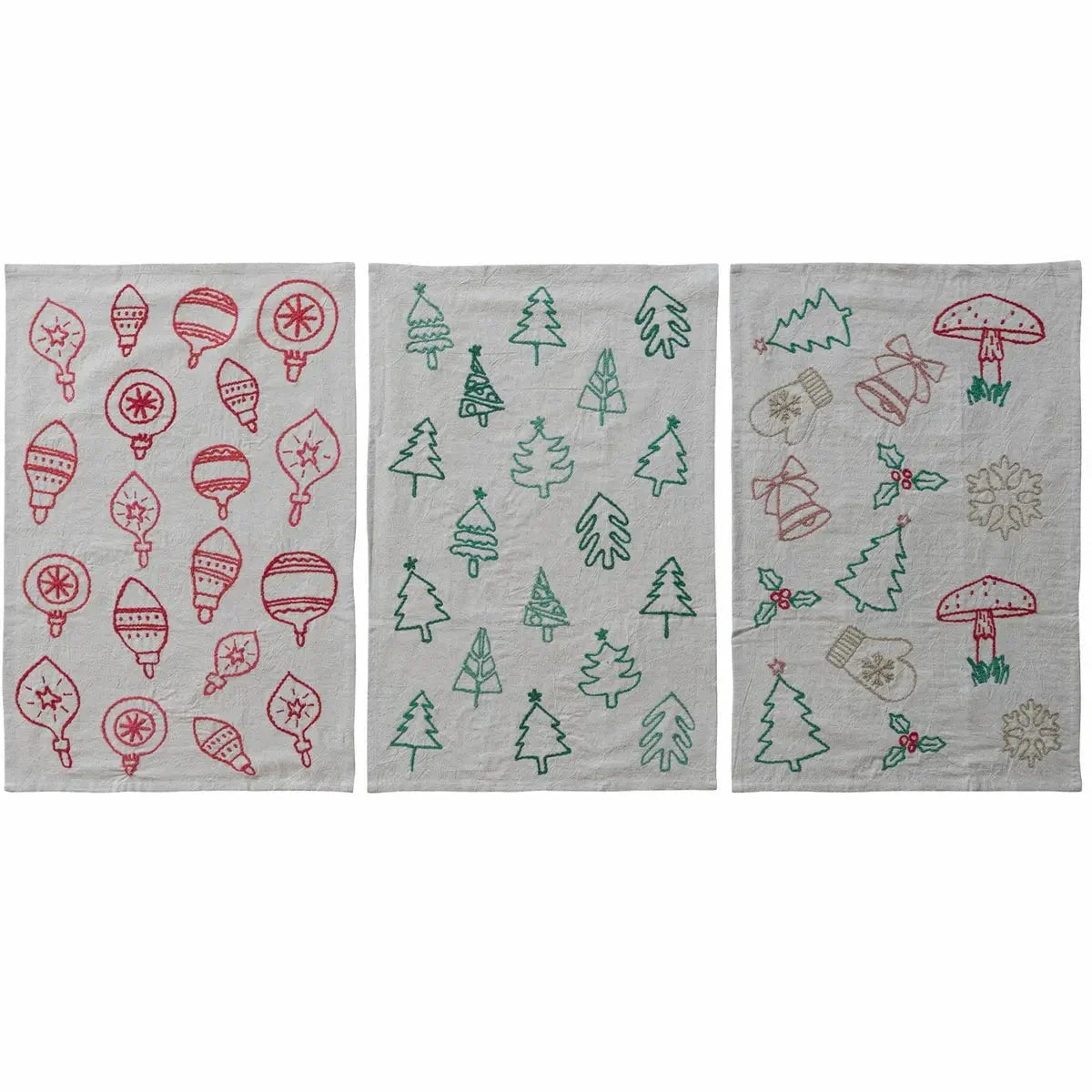 Creative Co-op Embroidered Woven Cotton & Linen Holiday Tea Towel - Image 2