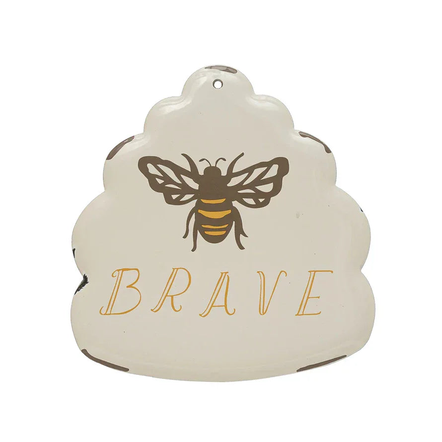 Creative Co-Op Enameled Metal Wall Decor with Bee Brave