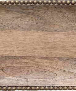 Creative Co-Op Hand-Carved Mango Wood Tray with Wood Beads & Gold Finish