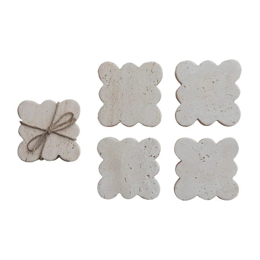 Creative Co-Op Travertine Coasters with Scalloped Edge. Set of 4
