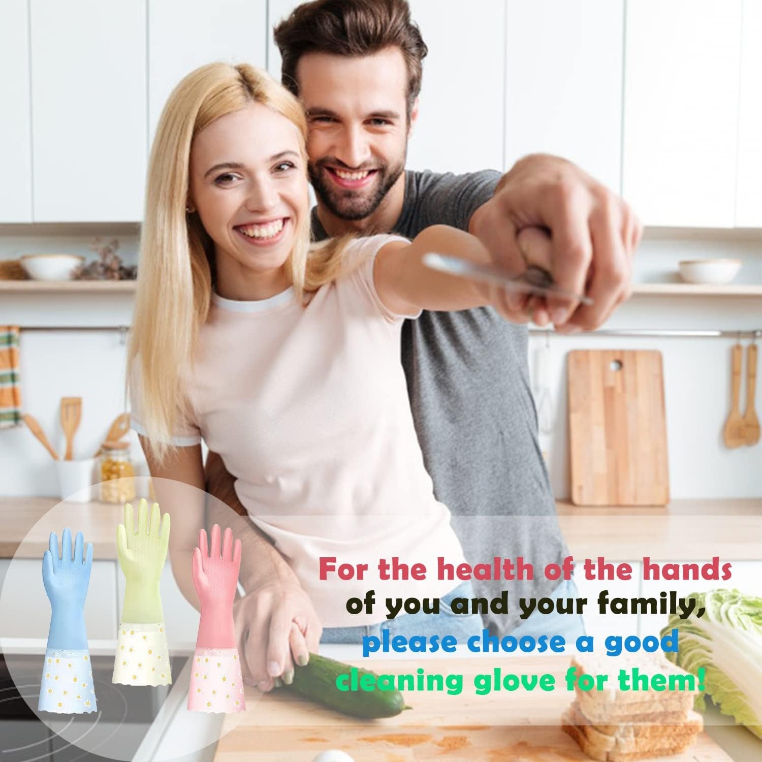 Dishwashing Cleaning Gloves 3 Pairs - Reusable Rubber Gloves Non-Slip Laundry Kitchen Gardening Household Gloves - Image 6