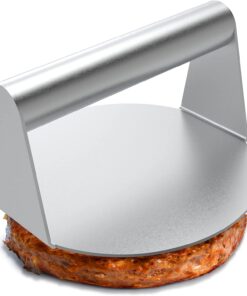 Stainless Steel Burger Press. 5.5 Inch round Smasher. Non-Stick Smooth Hamburger Press Flat Bottom without Ridges. Bacon Grill Perfect for Top Griddle Cooking