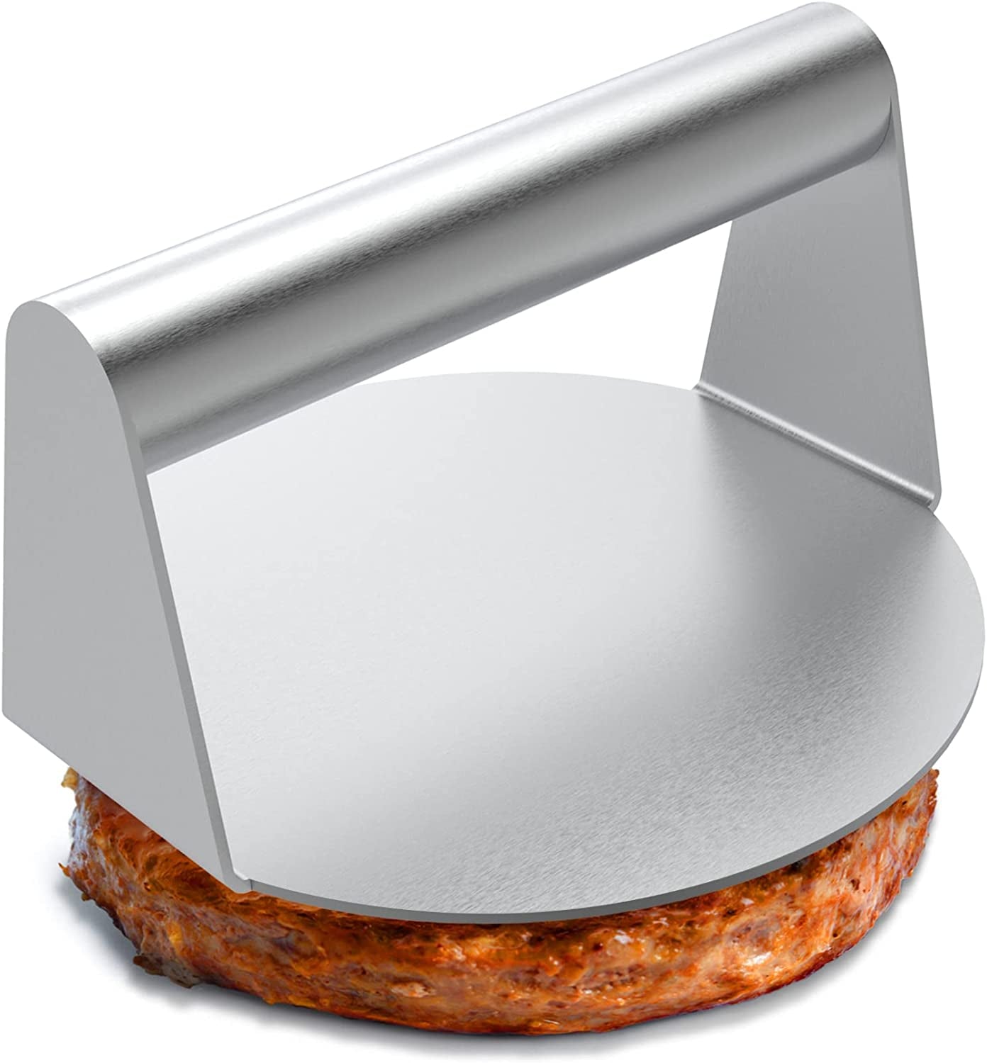 Stainless Steel Burger Press. 5.5 Inch round Smasher. Non-Stick Smooth Hamburger Press Flat Bottom without Ridges. Bacon Grill Perfect for Top Griddle Cooking