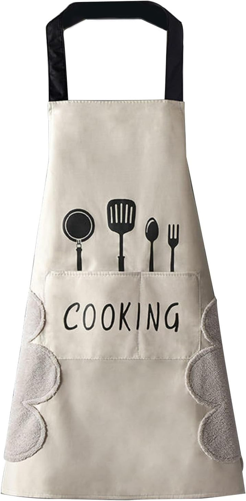 Women Kitchen Apron with Hand Wipe Pockets .Big Pocket.Hand-Wiping. Waterproof for Cooking Baking