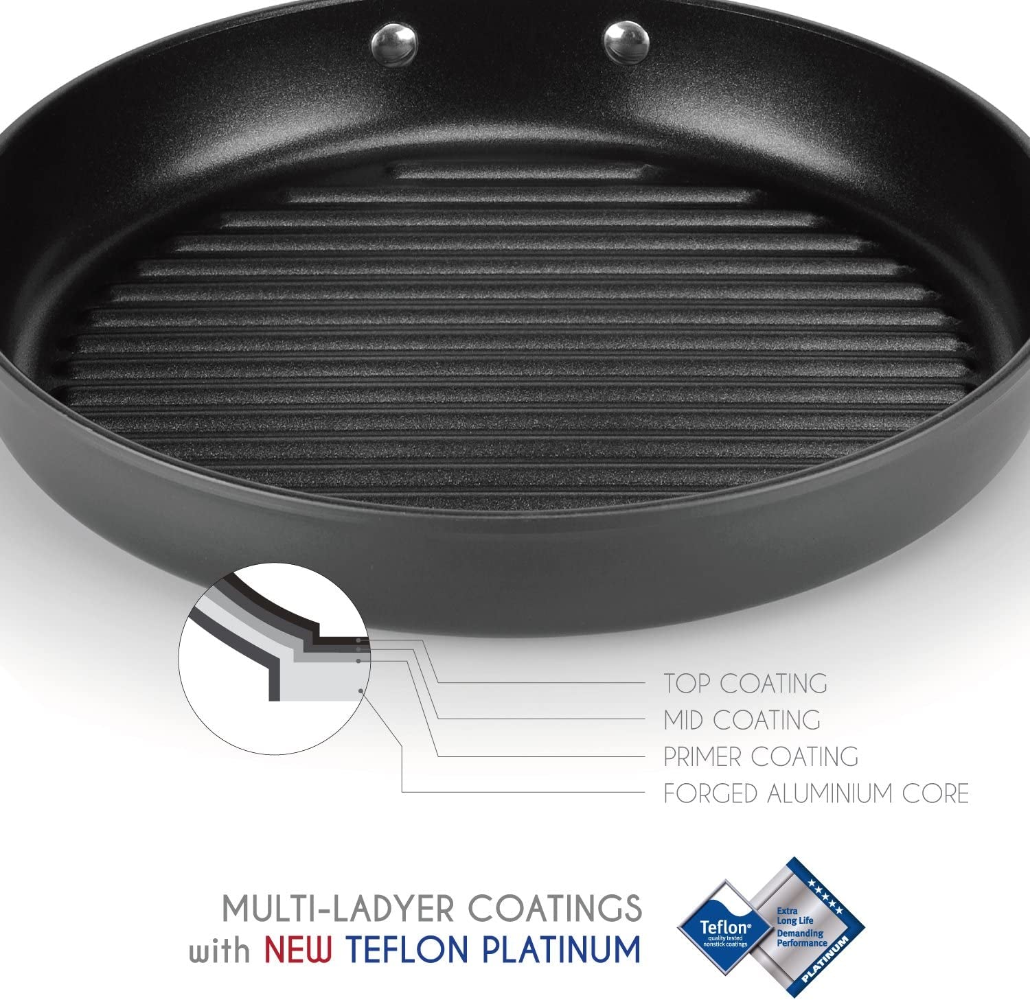 - Onyx Collection. 12-Inch Grill Pan. Coated with New Teflon Platinum Non-Stick Coating (PFOA Free) (12-Inch) - Image 4