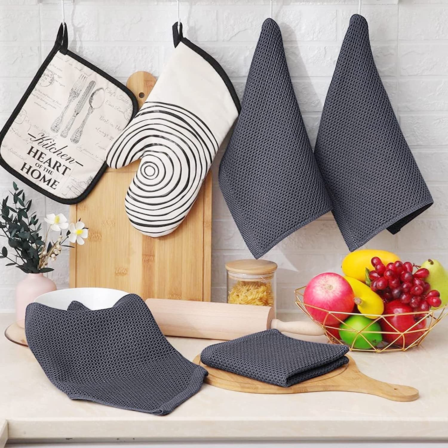 Homaxy 100% Cotton Waffle Weave Kitchen Dish Cloths. Ultra Soft Absorbent Quick Drying Dish Towels. 12 X 12 Inches. 6-Pack. Dark Grey - Image 6