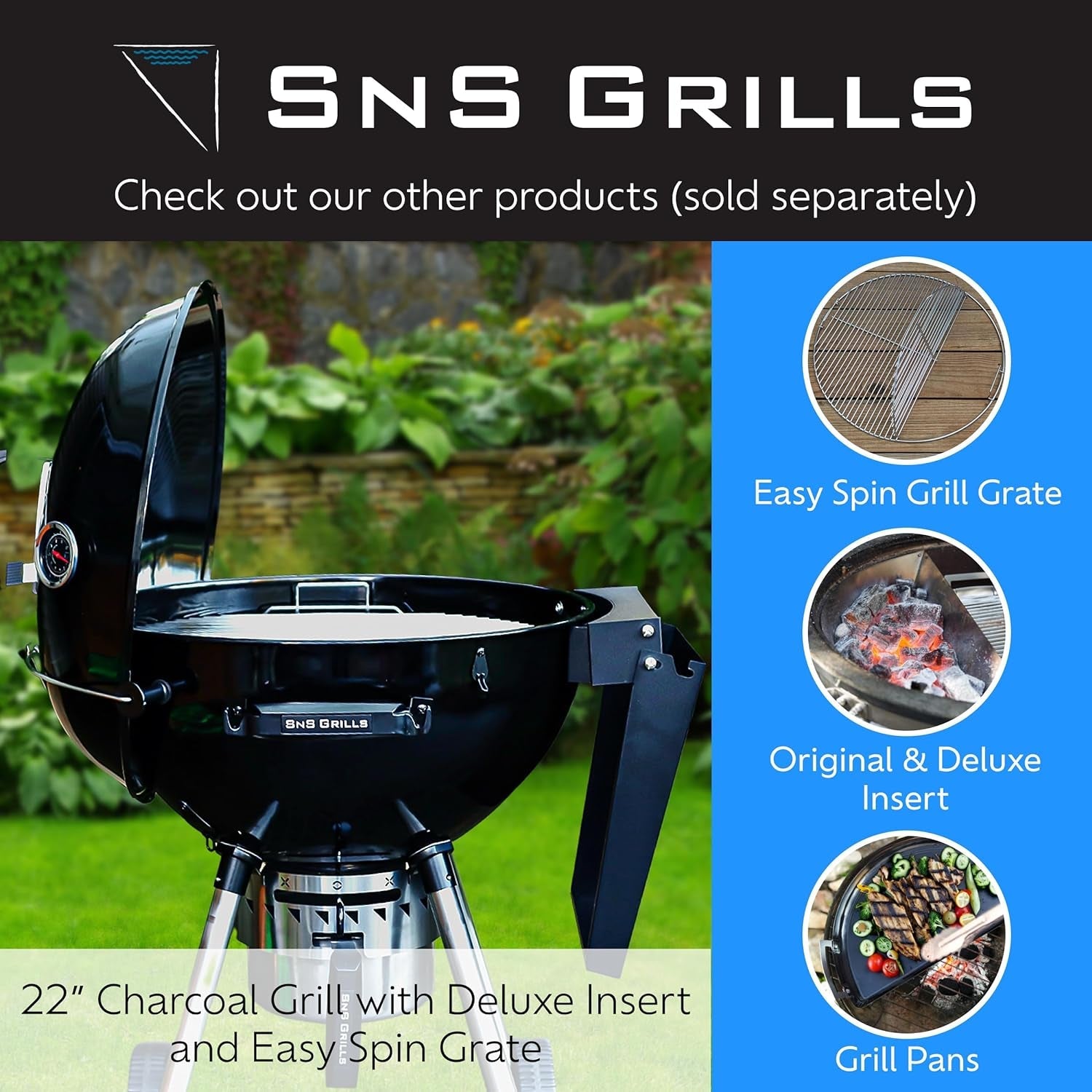 Sns Grills Slow 'N Sear Easyspin Charcoal Grill Cooking Grate - Compatible with Weber and Other Grills. 2-Zone Stainless Steel Hinged Replacement - Tailgating & Backyard Cooking - 26 Inches - Image 6