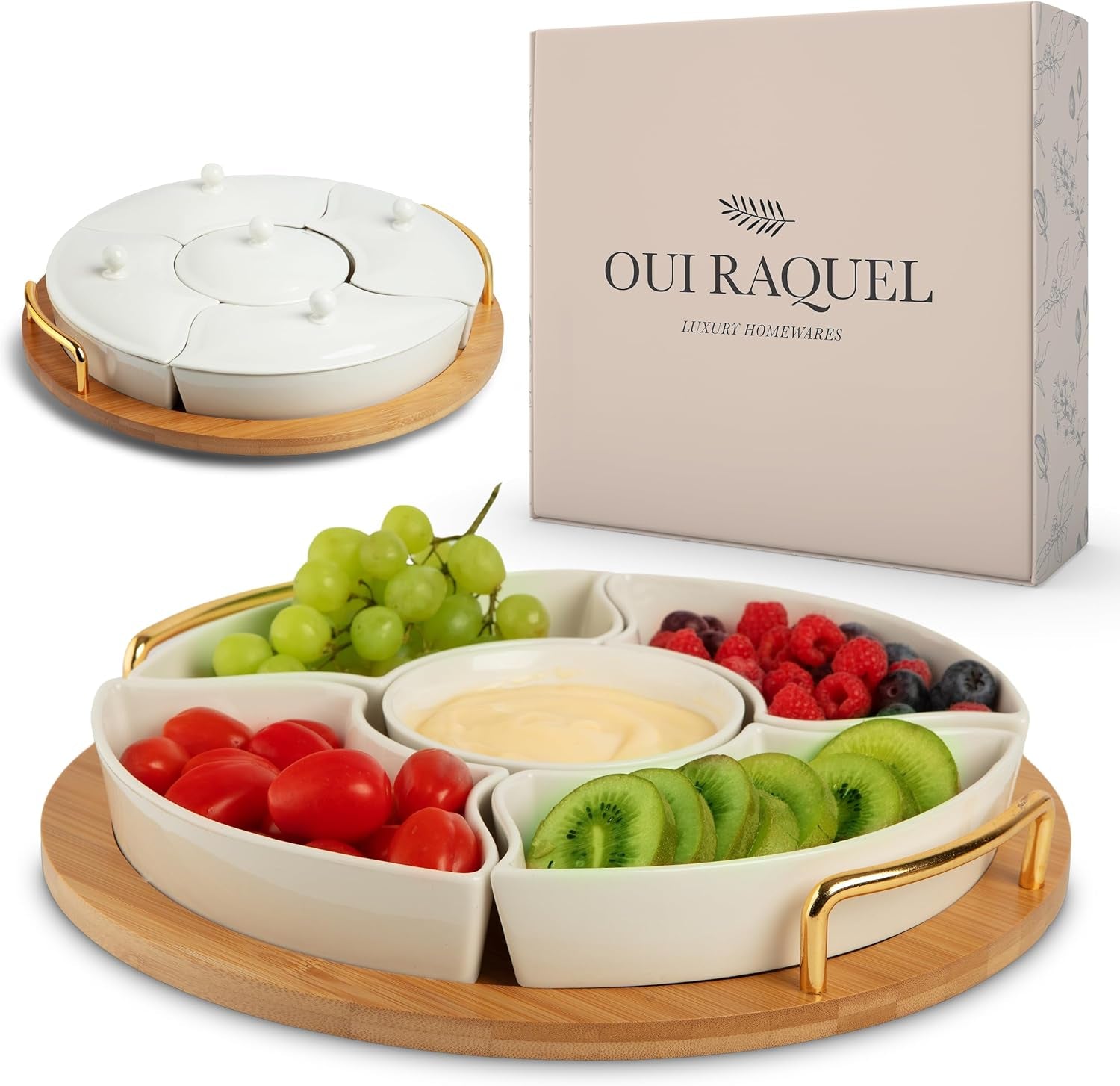 Oui Raquel Chip & Dip Lazy Susan – 13.5 Divided Appetizer Serving Tray & Platter - Image 6