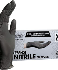 Forpro Disposable Nitrile Gloves. Chemical Resistant. Powder-Free. Latex-Free. Non-Sterile. Food Safe. 4 Mil. Black. X-Large. 100-Count