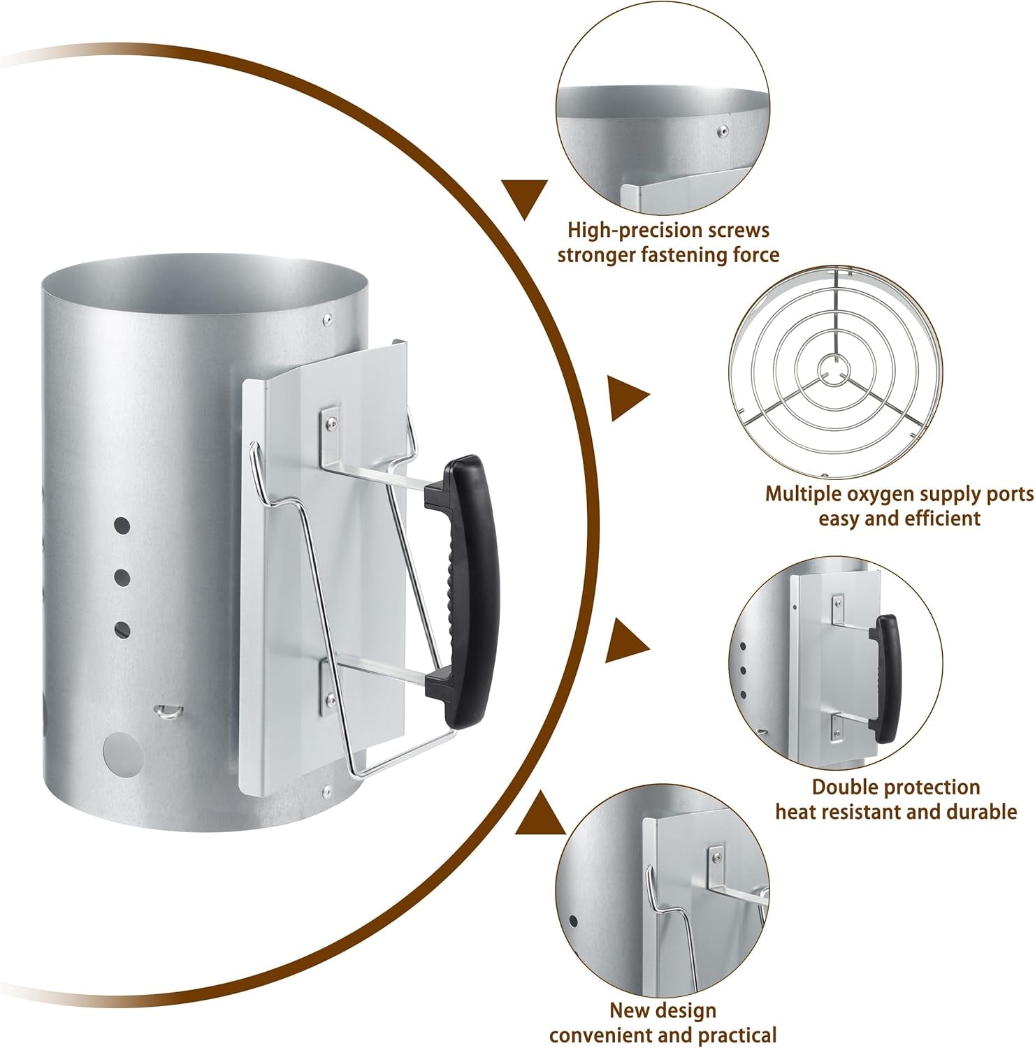 E500 Larger Charcoal Chimney Starter with 60Pcs Charcoal Starter. Coal Chimney Starter for Grill. BBQ Fire Starter Kit - Image 2