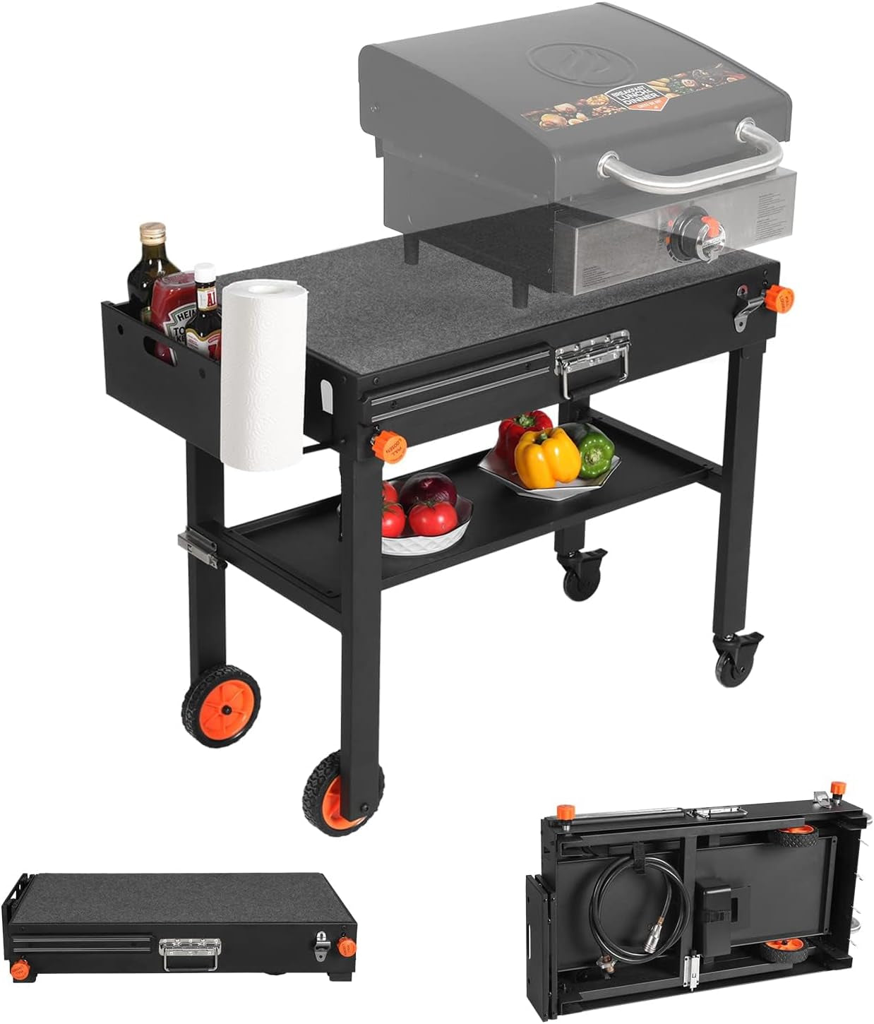 Outdoor Grill Table - Grill Cart Solid and Sturdy. Blackstone Griddle Stand for 17/22 Griddle. Ninja Grill Stand Large Space. Pizza Oven Stand with Paper Towel Holder. for Tailgating. Camping. RV