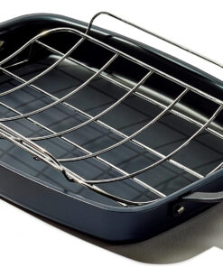 OXO Obsidian Pre-Seasoned Carbon Steel. 15 X 10.5 Roasting Pan with Stainless Steel Roaster Rack. Induction. Black
