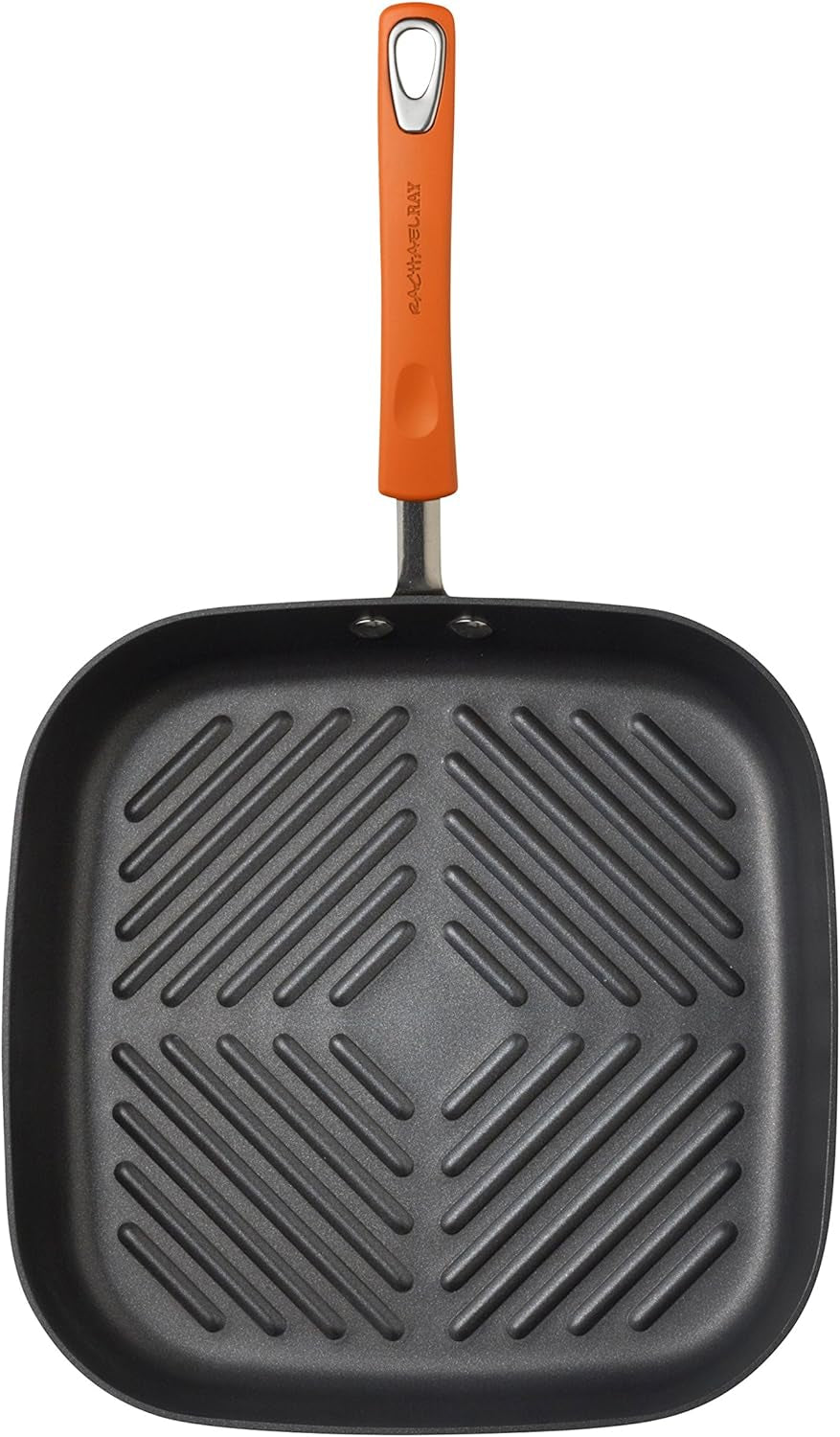 Brights Hard Anodized Nonstick Square Griddle. Grill Pan (11-Inch). Gray with Orange Handles - Image 2