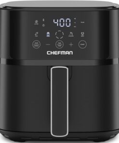 Chefman Air Fryer – 6 QT Compact Airfryer for Quick & Easy Meals in Minutes. Features Hi-Fry Technology for Extra Crisp. Touchscreen Controls with 4 Presets. Nonstick & Dishwasher Safe Basket - Black