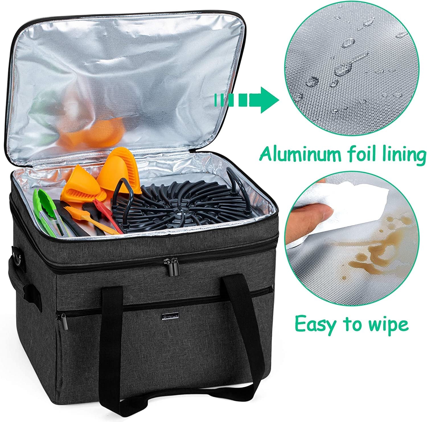 Double Layers Carrying Bag Compatible with Ninja Foodi Grill. Travel Tote Bag with Pockets Compatible with Ninja Foodi 5-In-1 Indoor Grill and Kitchen Accessories. Black - Image 2