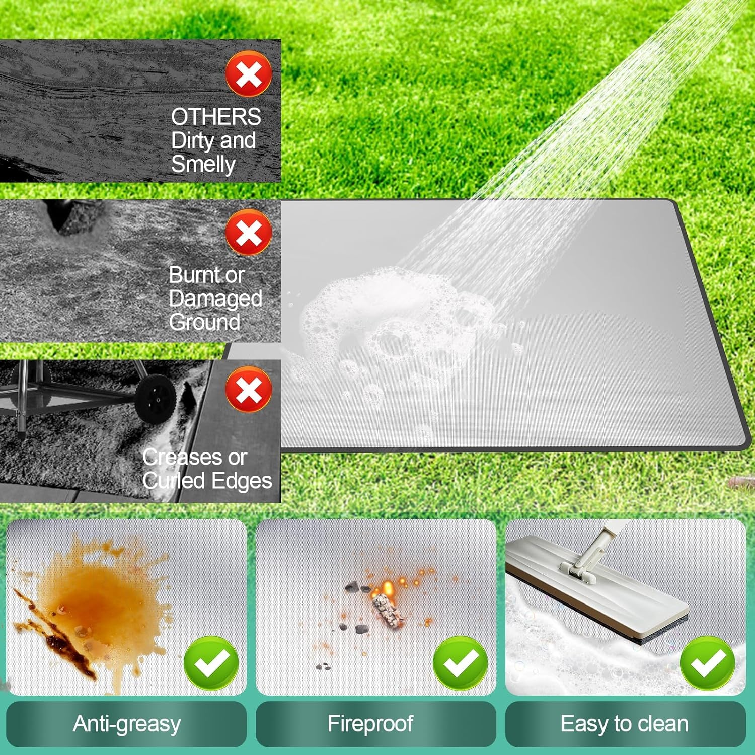 4 Layers Fireproof Material Grill Mats.Large 48 ×40 Inch Grill Mats for Outdoor Grill.Charcoal. Smokers. Gas Grills. Deck and Patio. Oil-Proof Waterproof BBQ Protector - Image 5