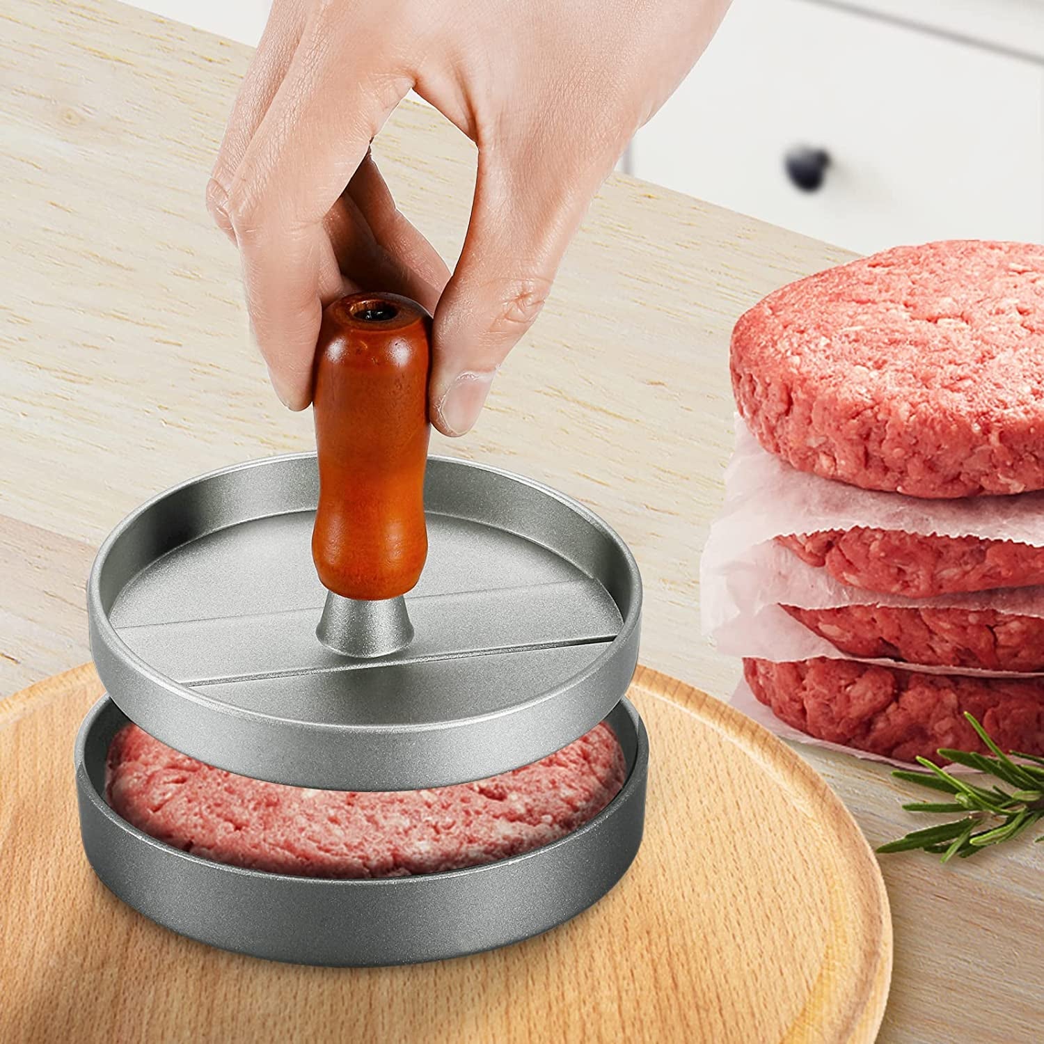 PIQUEBAR Burger Press Patty Maker Stainless Steel Hamburger Mold Non-Stick with 100 Patty Papers - Image 5