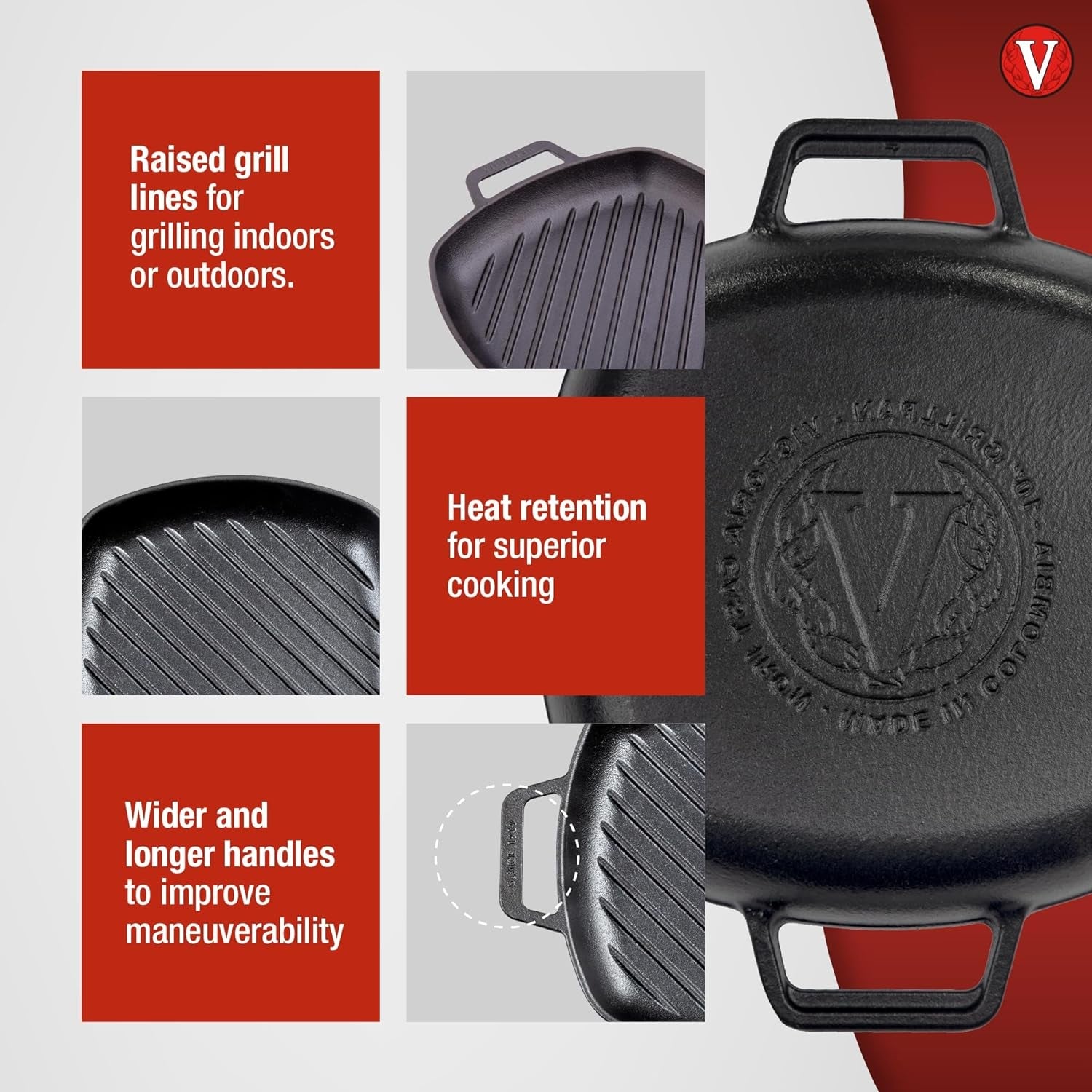 Cast Iron round Grill Pan with Double Loop Handles. Made in Colombia. 10 Inches - Image 4