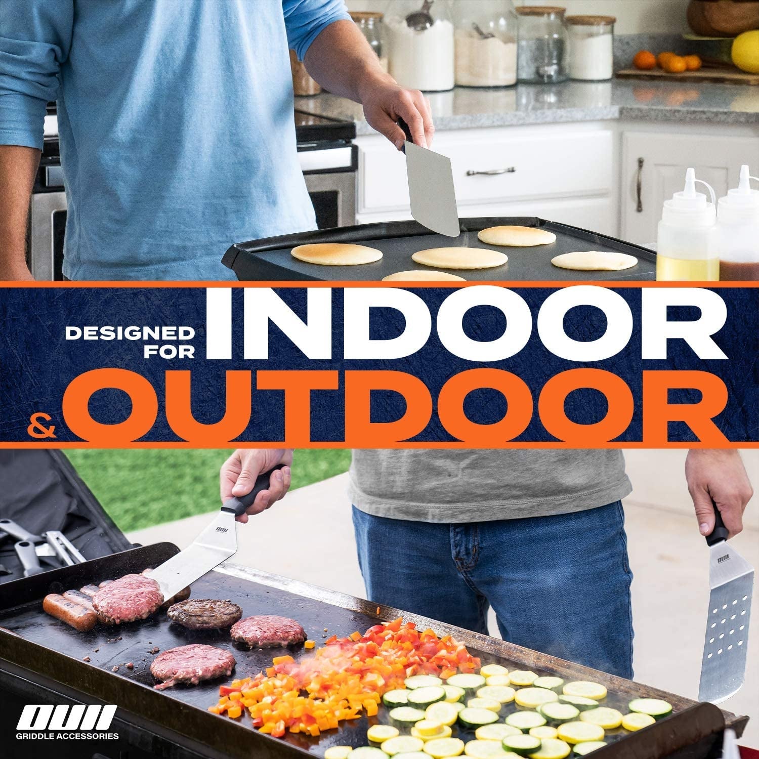 OUII Flat Top Griddle Accessories Set for Blackstone and Camp Chef Griddle - 14 Pieces Set with Griddle Cleaning Kit & Carry Bag! Metal Spatula. Griddle Scraper. Egg Rings for Teppanyaki & Gas Grill - Image 2