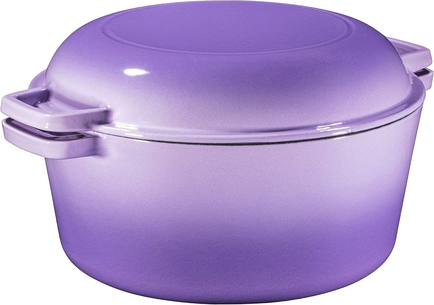 Bruntmor 2-In-1 Enamel Cast Iron Dutch Oven with Handles - Crock Pot Purple Cast Iron Pot with Skillet Lid - All-In-One Cookware Braising Pan for Casserole Dish - 5 Quart. Purple - Image 6