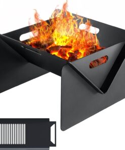 Adreak 18 Inch Fire Pit. Outdoor Portable Firepit with BBQ Tray. Detachable Camping Steel Fire Pits for Backyard. Patio. Picnic. Bonfire. Garden (Black-Small)