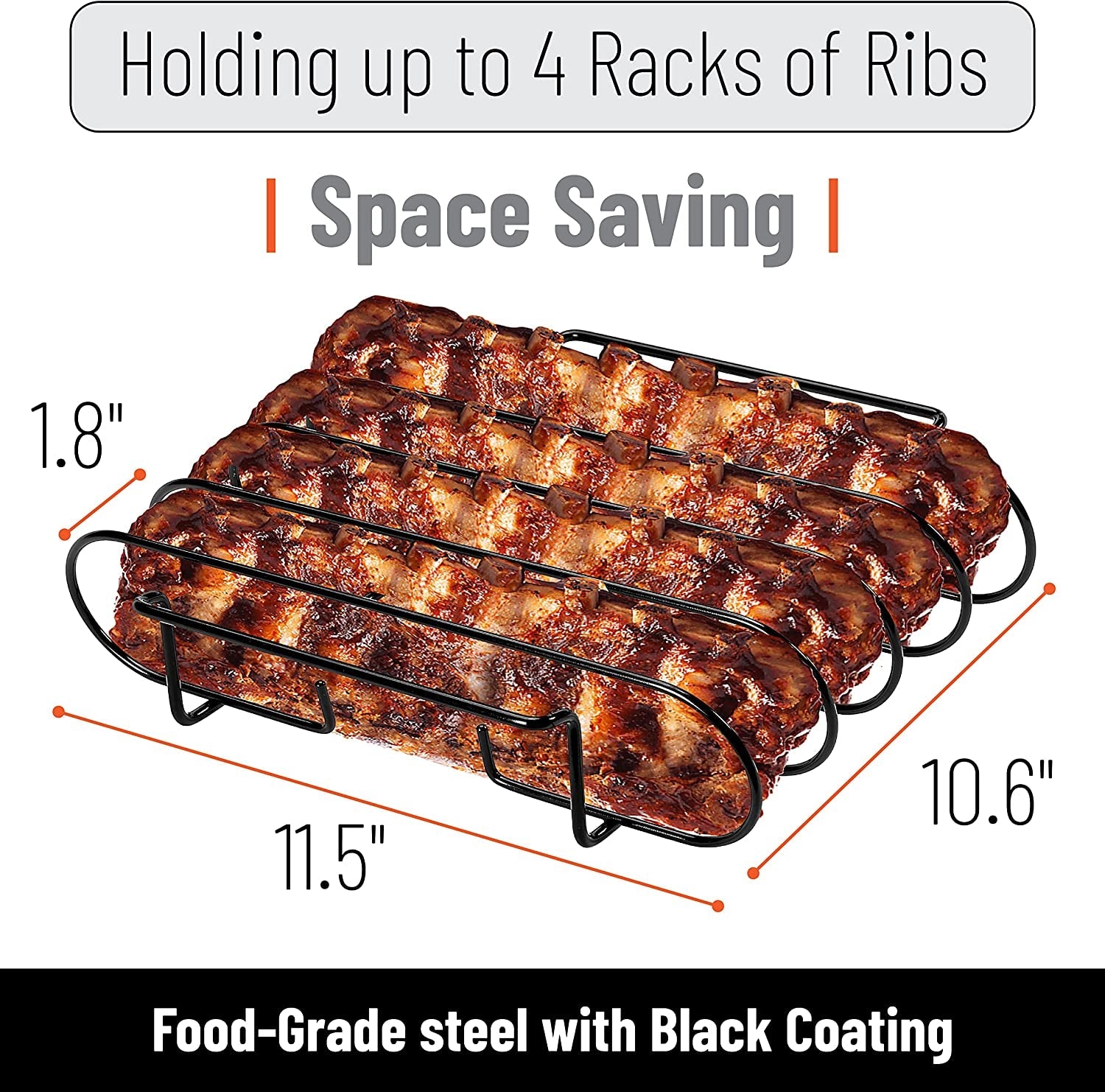 UNCO- Stainless Steel Rib Rack. Holds up to 4 Full Racks of Ribs for Smoking. Smoker Rack for Grilling. Nonstick BBQ Rib Rack Stand Holder - Image 2